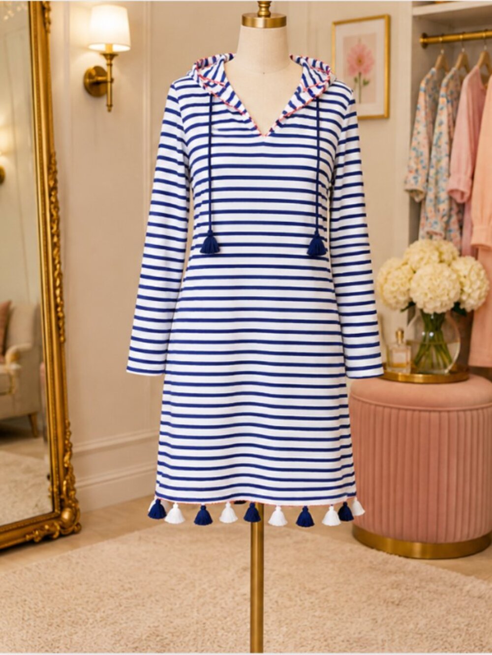 Cabana Life Navy Stripe Hooded Cover Up 50+ UPF + Cabana Tote Bag BUNDLE - Picture 5 of 7
